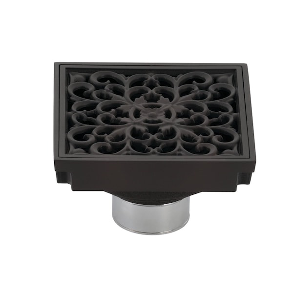 Watercourse Scroll 4" Square Grid Shower Drain, Bronze